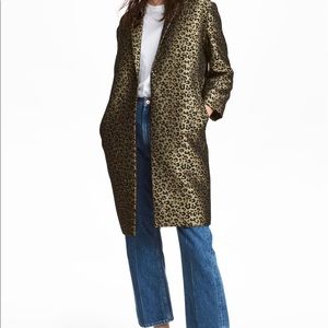H&M Green Sheen Leopard Print Coat